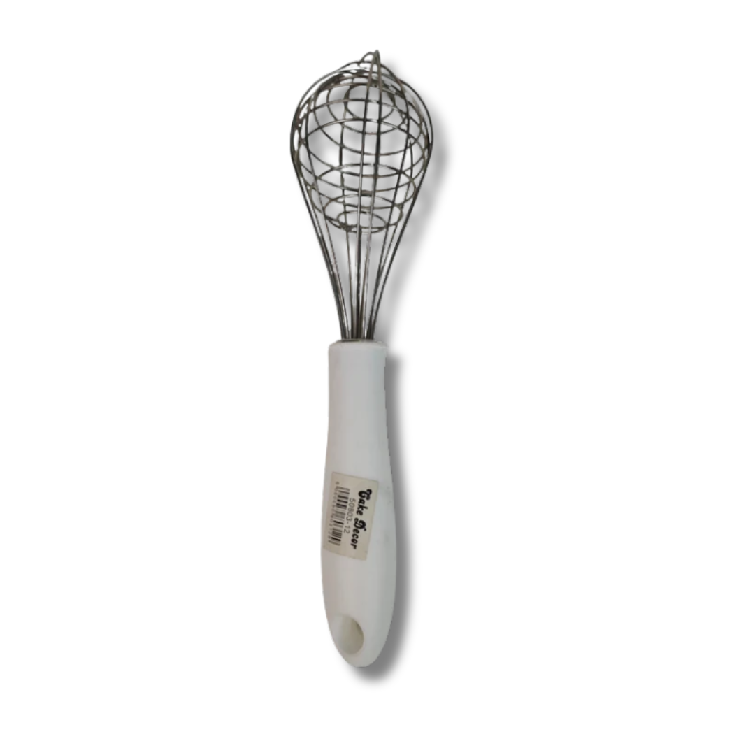 10 inch Stainless Steel Balloon Whisk | Plastic Hand Blender Egg Beater for Whisking & Baking - White