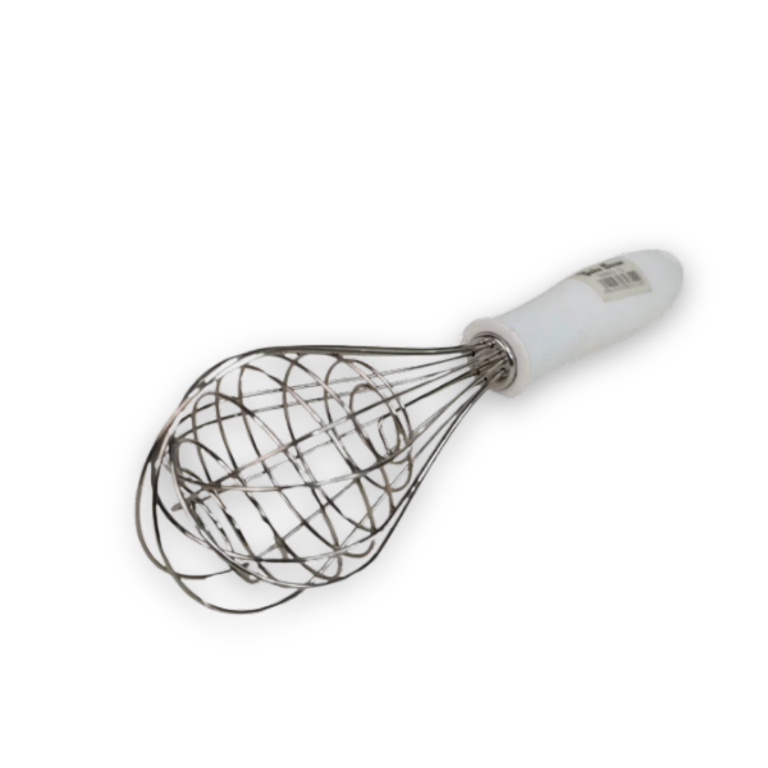 10 inch Stainless Steel Balloon Whisk | Plastic Hand Blender Egg Beater for Whisking & Baking - White
