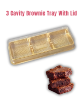 CAKE DECOR™ PVC 3 Cavity Mini Brownie Tray with Lid | Mini Dessert Package - (5 Pcs Pack)