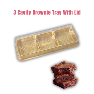 CAKE DECOR™ PVC 3 Cavity Mini Brownie Tray with Lid | Mini Dessert Package - (5 Pcs Pack)
