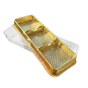 CAKE DECOR™ PVC 3 Cavity Mini Brownie Tray with Lid | Mini Dessert Package - (5 Pcs Pack)