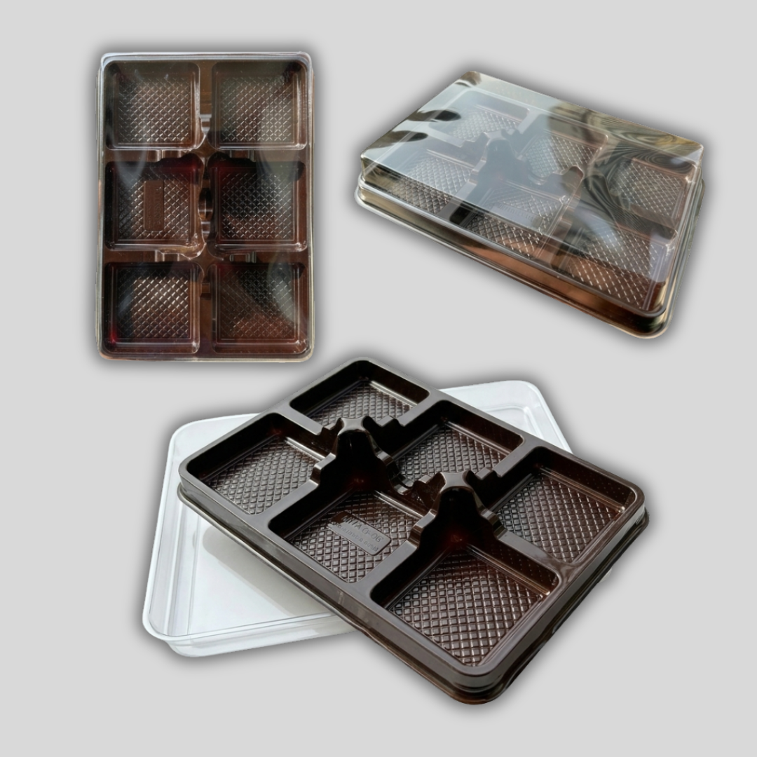 -26% CAKE DECOR™ PVC 6 Cavity Mini Brownie Tray with Lid | Mini Dessert Package - (5 Pcs Pack)