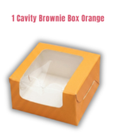 CAKE DECOR™ 1 Cavity Brownie Boxes with Clear Window Orange color | Brownie Carriers - 10 Pcs Pack