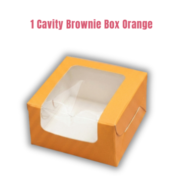 CAKE DECOR™ 1 Cavity Brownie Boxes with Clear Window Orange color | Brownie Carriers - 10 Pcs Pack