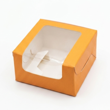 CAKE DECOR™ 1 Cavity Brownie Boxes with Clear Window Orange color | Brownie Carriers - 10 Pcs Pack