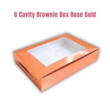 -28% Cake Decor Rose Gold Brownie Boxes 6 Cavity with Clear Window, Brownie Carriers ( 10 Pcs Pack )