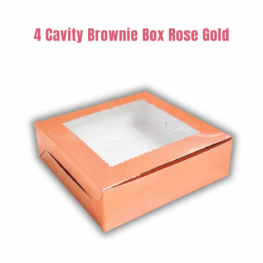 Cake Decor Rose Gold Brownie Boxes 4 Cavity with Clear Window, Brownie Carriers ( 10 Pcs Pack )