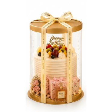 -35%New Transparent Round Pinata Cake Box With Gold Base Lid (12x12x14 Inch) | Pull Me Up Cake Box | Hamper Gift Box | Clear Packaging For Tall Cakes (SBBXT-505-15) - CAKE DECOR™